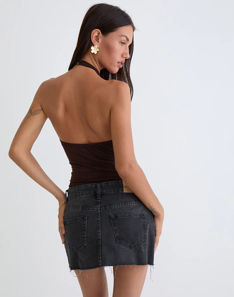 Raceline Halterneck Top in Rayon Jersey Chocolate Brown