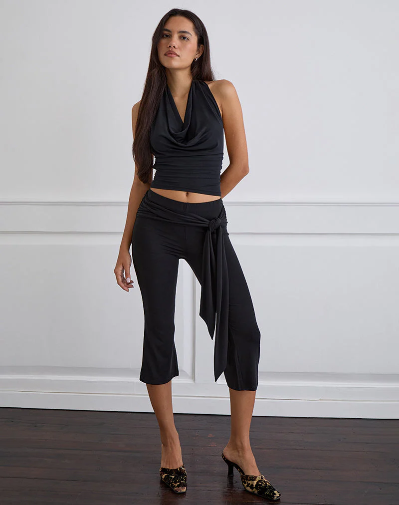 Nyra High Neck Top in Cupro Black