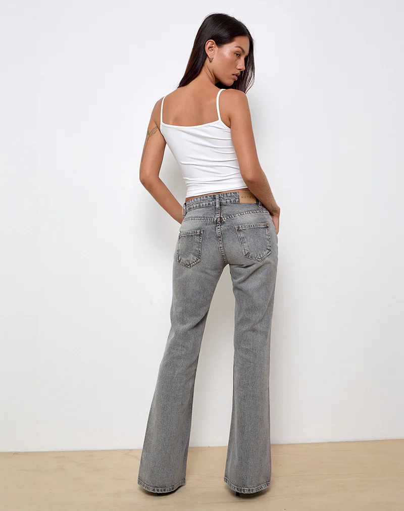Rigid Low Rise Flare Jeans in Grey Wash