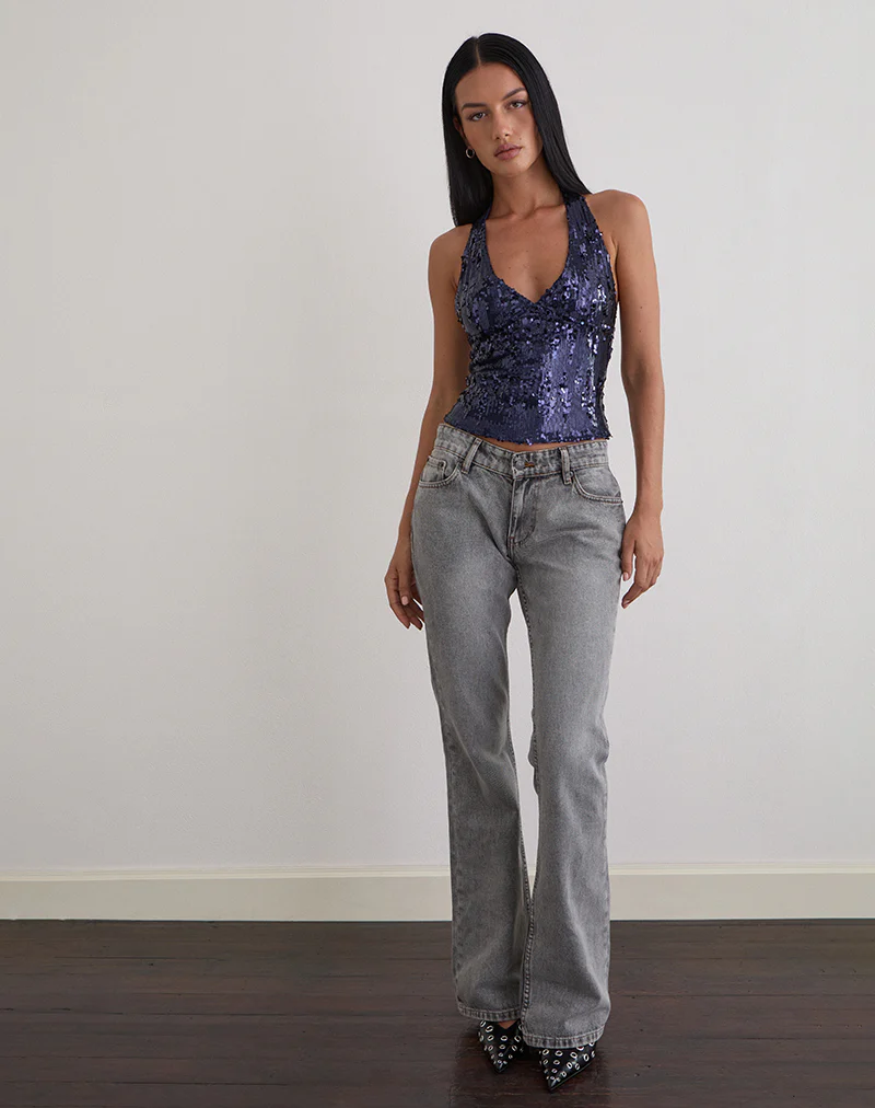 Cosio Halter Top in Mix Sequin Navy