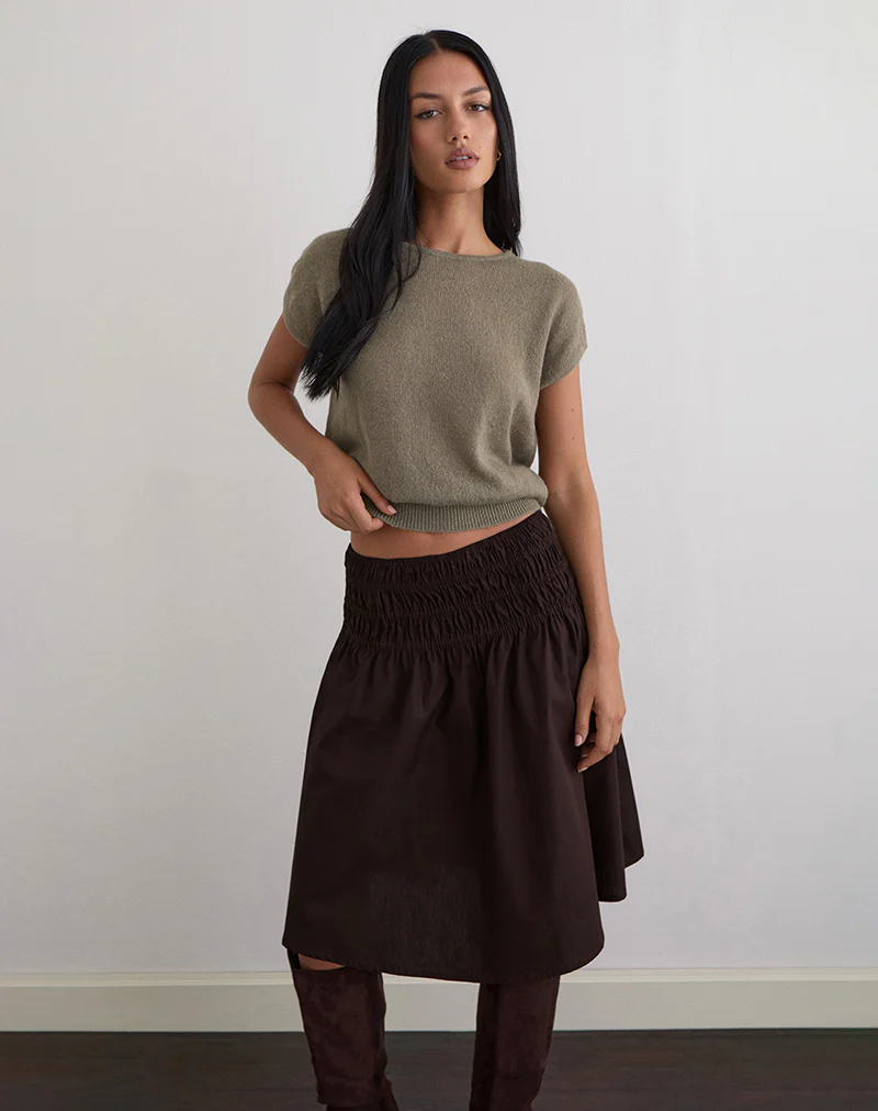Sorin Deep Waistband Top in Knit Khaki