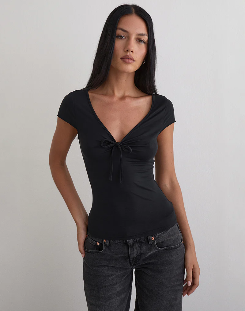 Saiba Cap Sleeve Top in Cupro Black