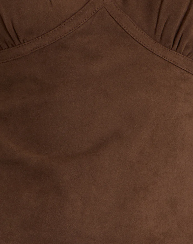 Vishata Top in Faux Suede Brown