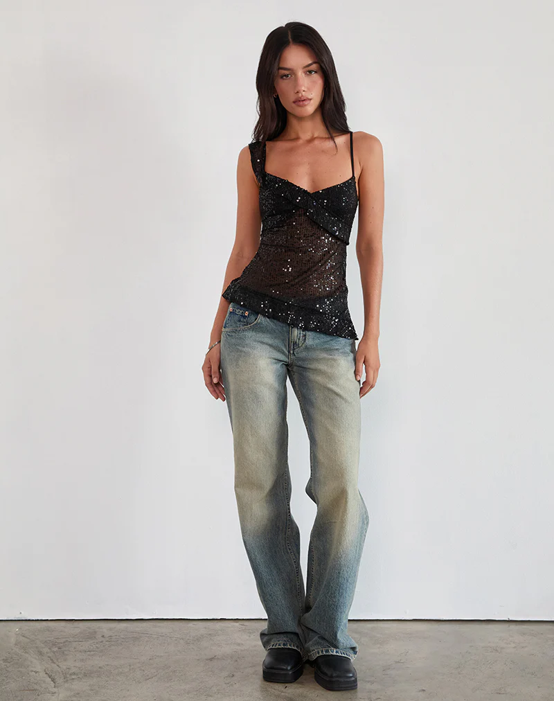 Iranila Asymmetric Top in Gauzy Sequin Black