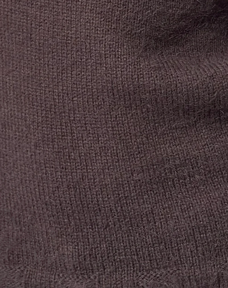 Calyce Off Shoulder Top in Fluffy Knit Dark Brown