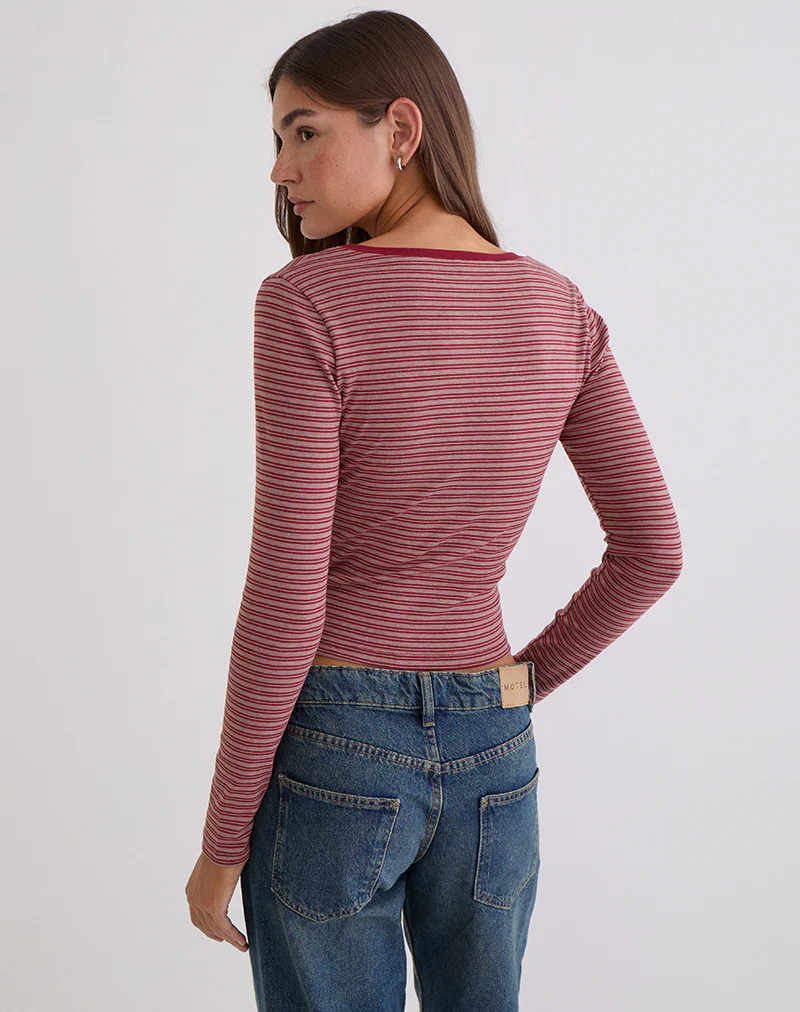 Yusi Long Sleeve Top in Burgundy Stripe