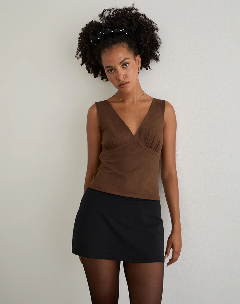 Vishata Top in Faux Suede Brown