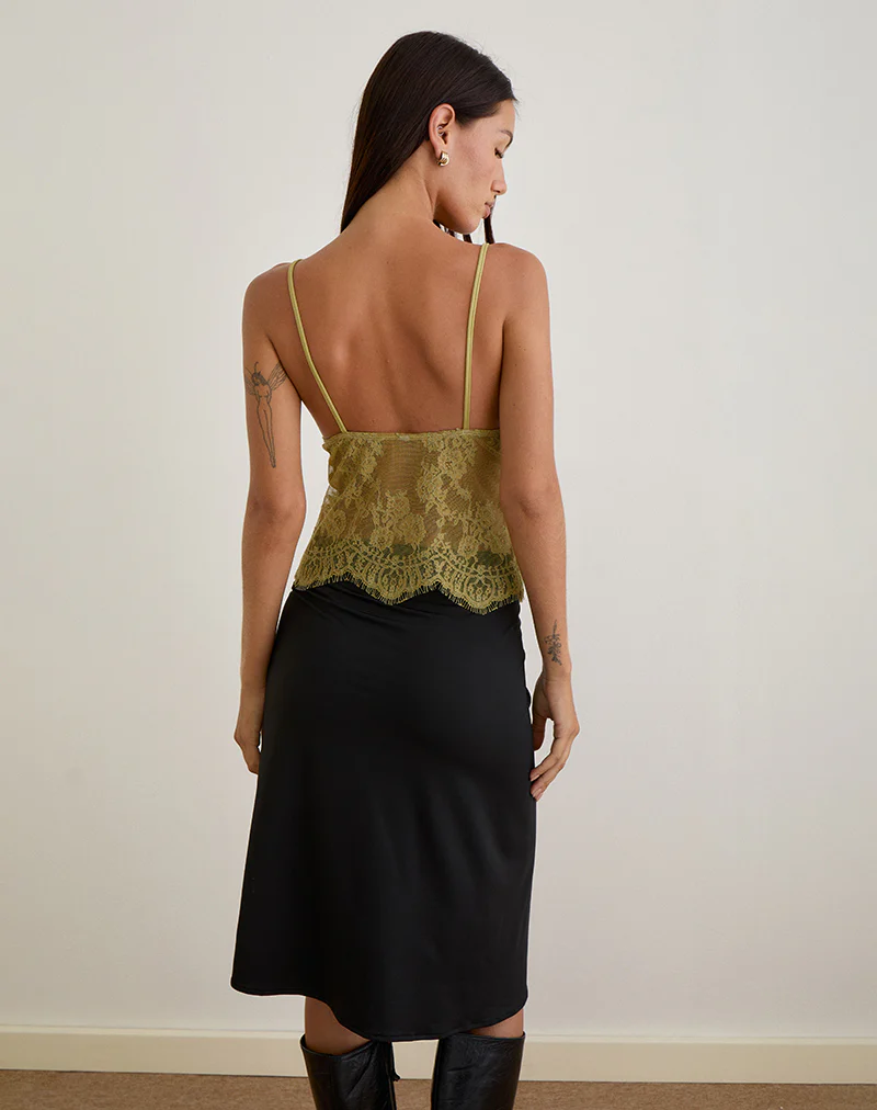 Kaika Plunge Cami Top in Eyelash Lace Chartreuse