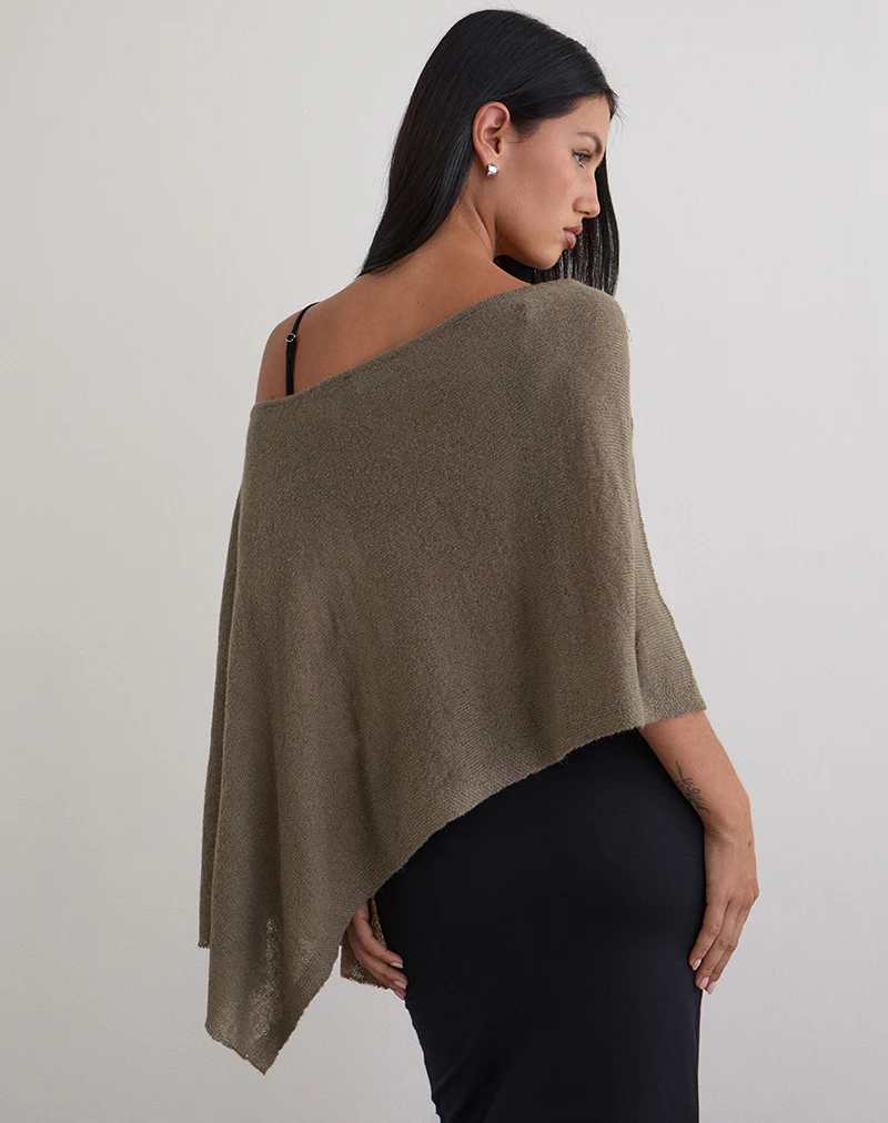 Maliha Poncho in Sheer Knit Taupe