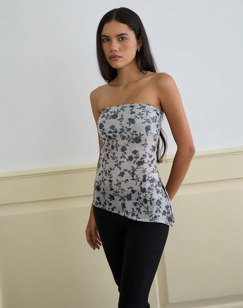 Brilia Bandeau Top in Sequin Flower Grey