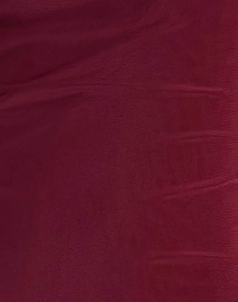 Renata Asymmetrical Mini Dress in Burgundy Mesh