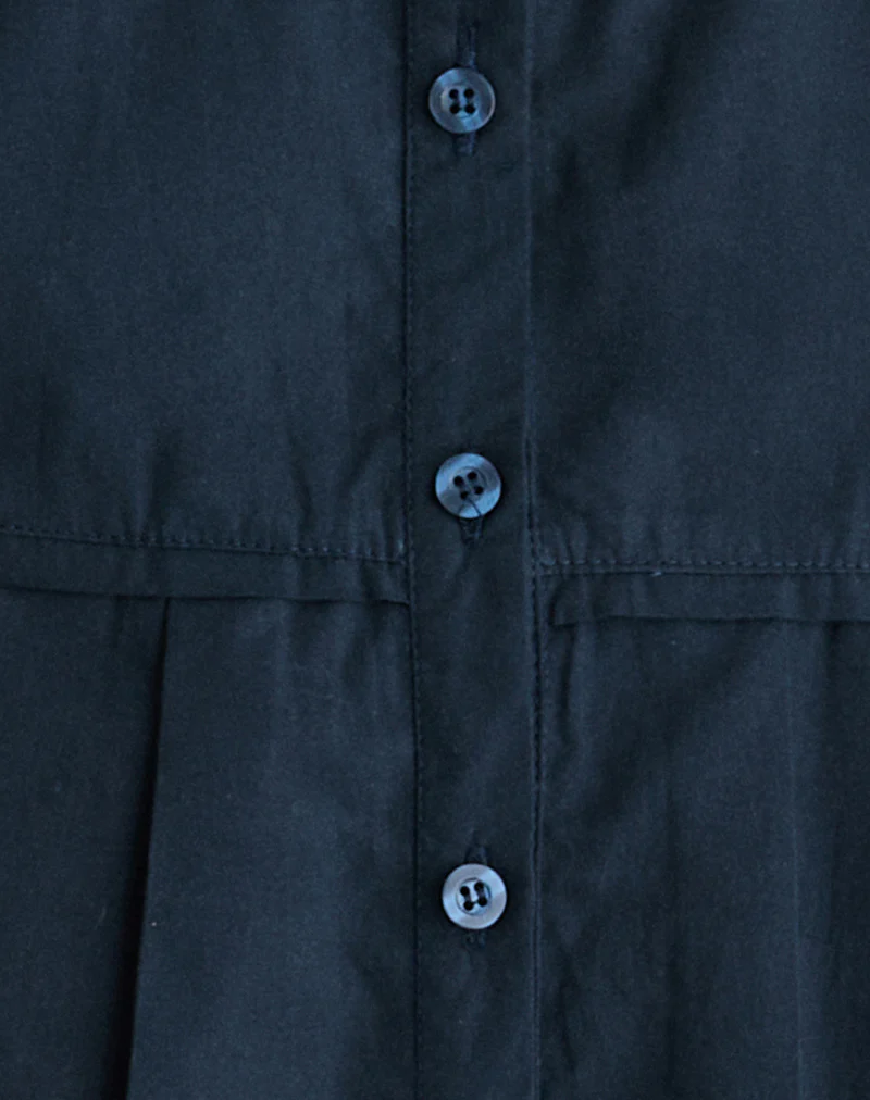 Kaelis Pleated Blouse in Poplin Dark Navy