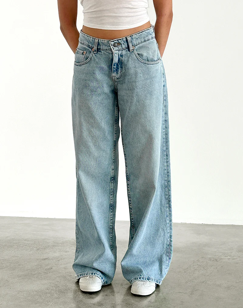 Roomy Extra Wide Low Rise Jeans in Washed Blue Green