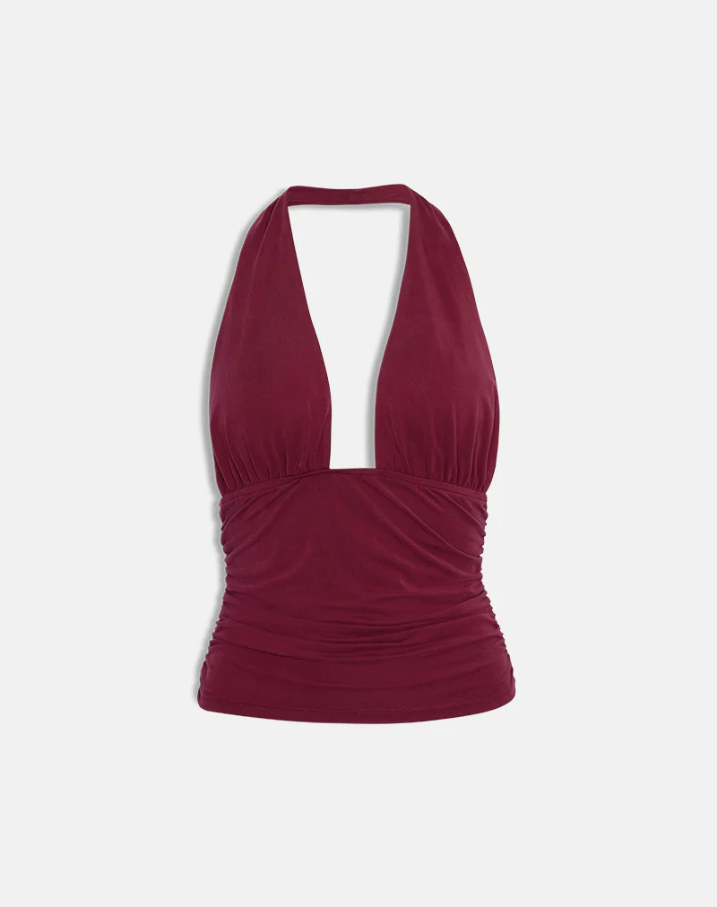 Cosimo Halterneck Top in Cupro Dark Red