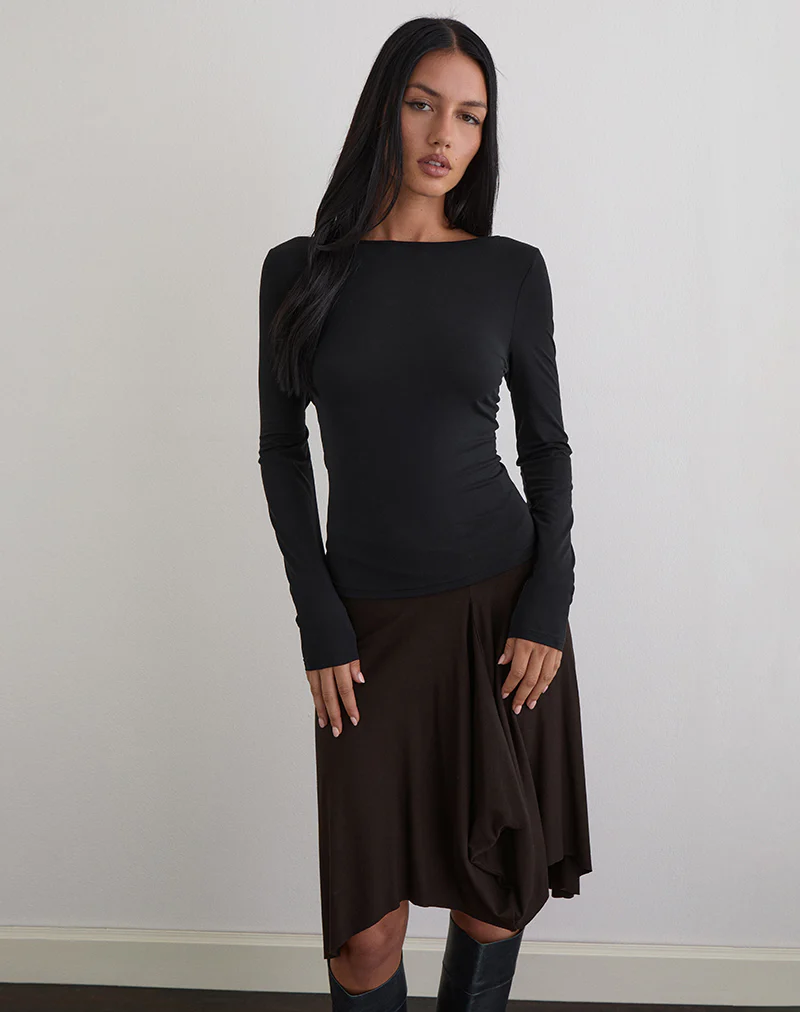 Diya Long Sleeve Twist Back Top in Cupro Black
