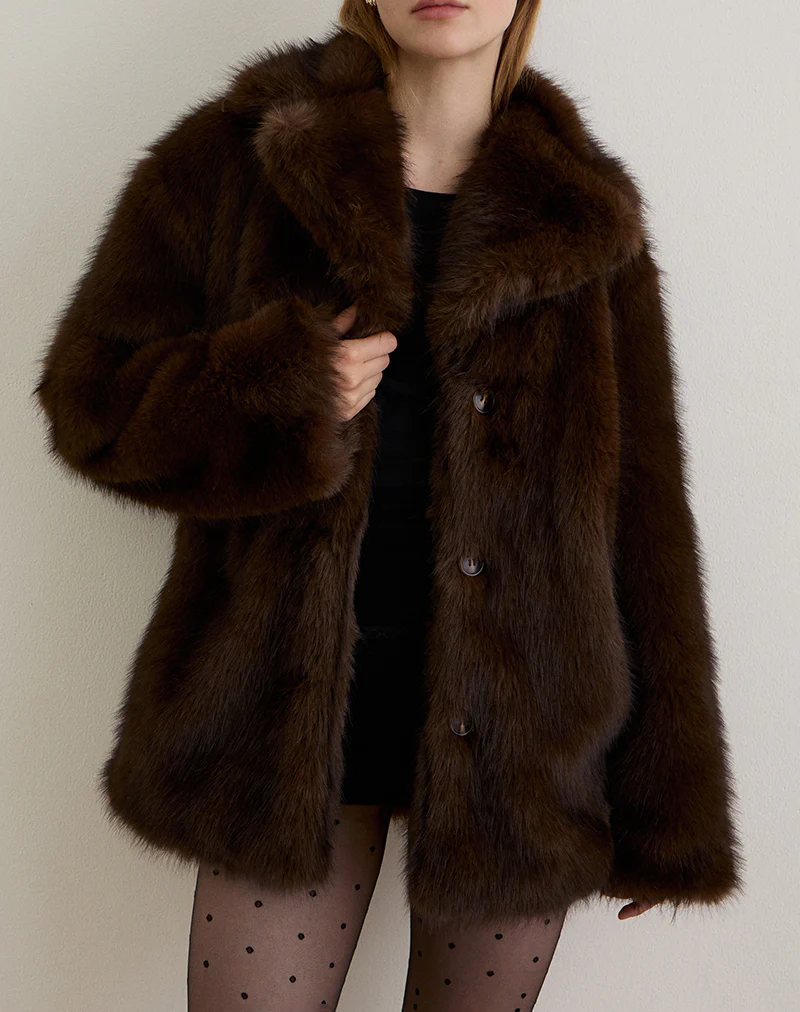 Pepita Jacket in Faux Fur Dark Brown
