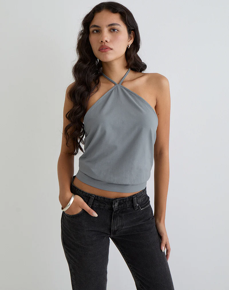 Dyilla Arrow Neck Top in Grey