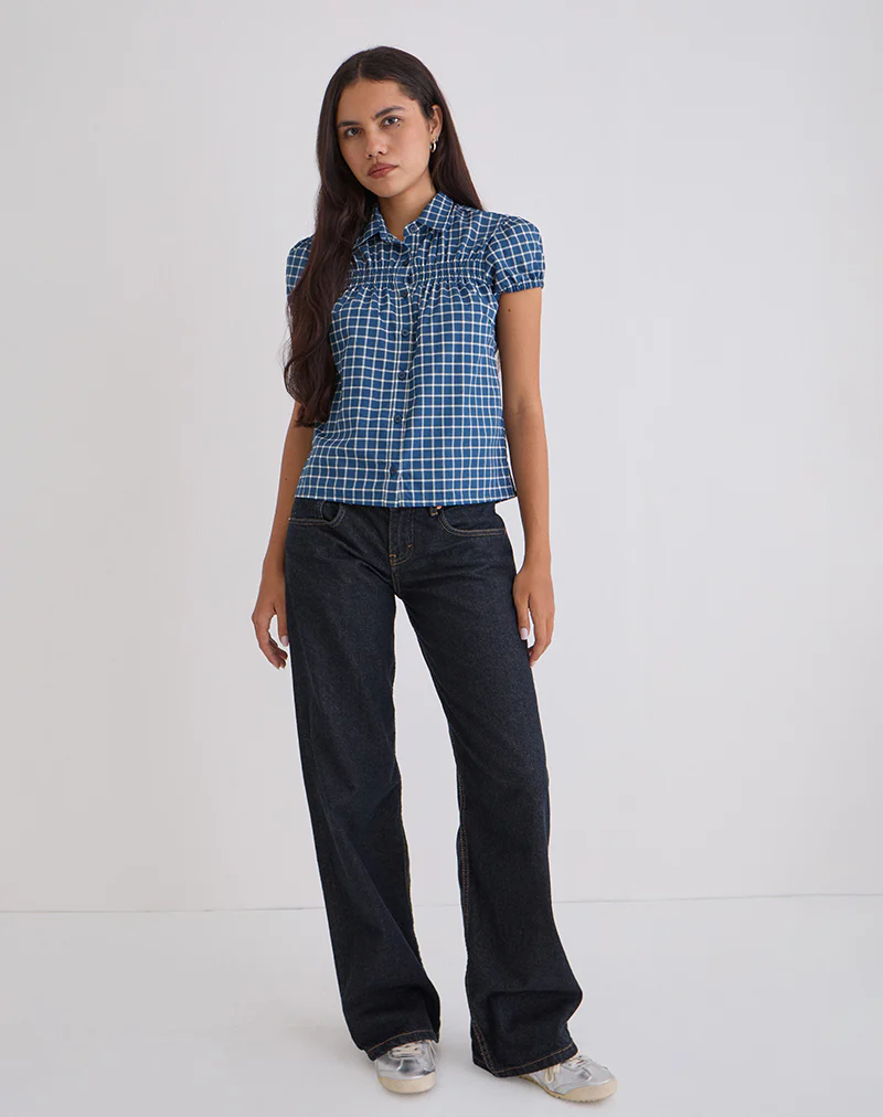 Ulsan Fitted Shirt in Navy Tartan Poplin
