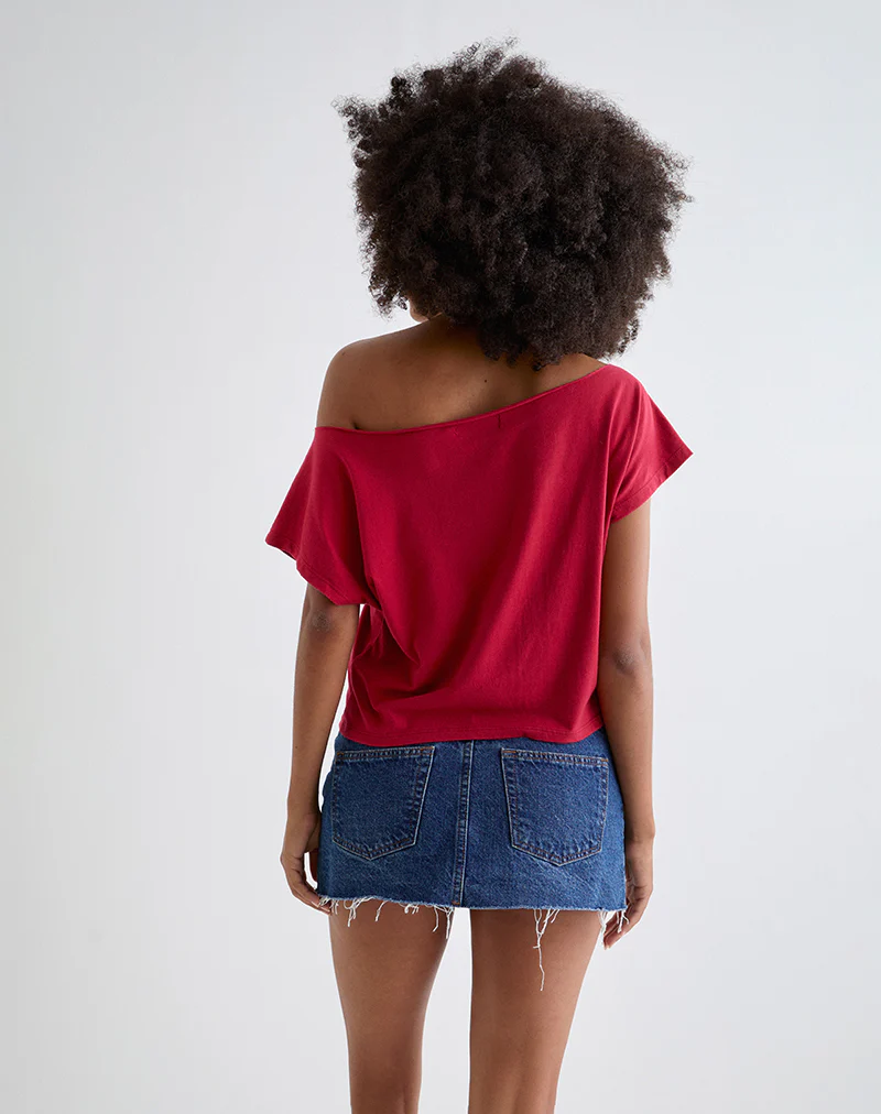 Balia Asymmetric Short Sleeve Basic Top in Adrenaline Red