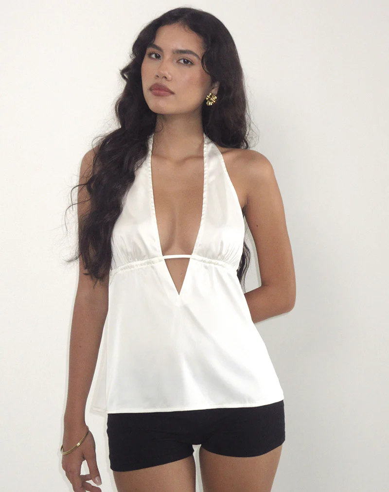 Nobara Longline Halterneck Top in Jacquard Ivory