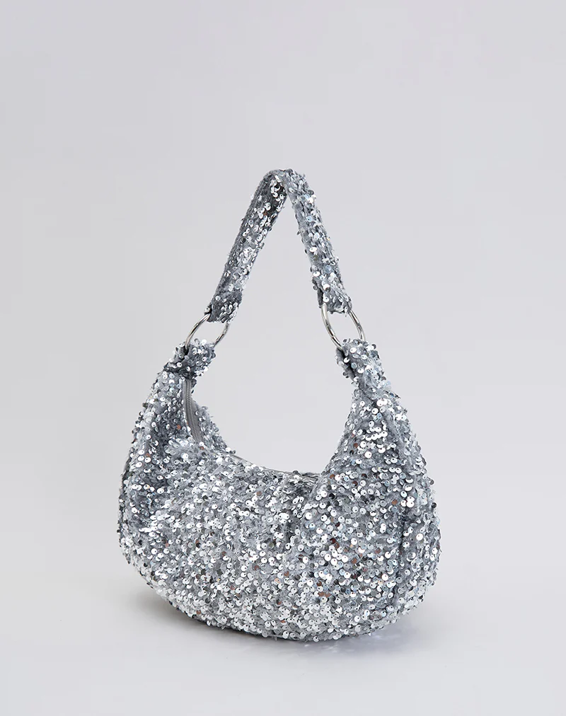 Sequin Hobo Bag in Silver