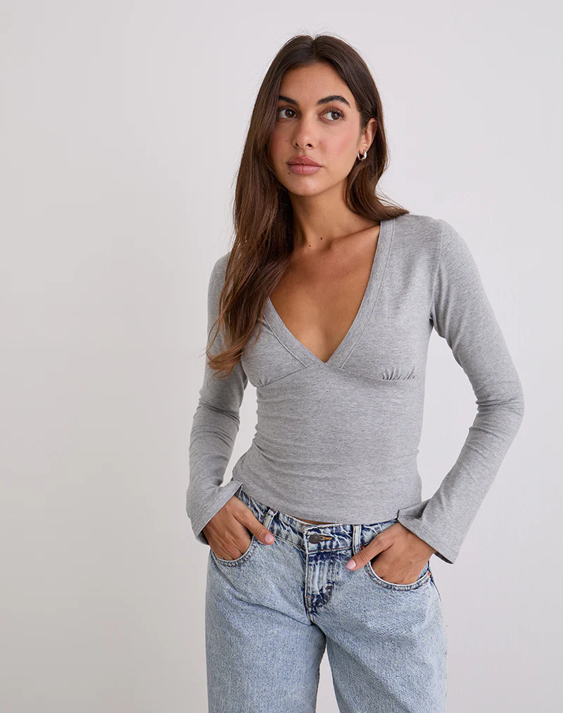 Emesy Long Sleeve Top in Grey Marl