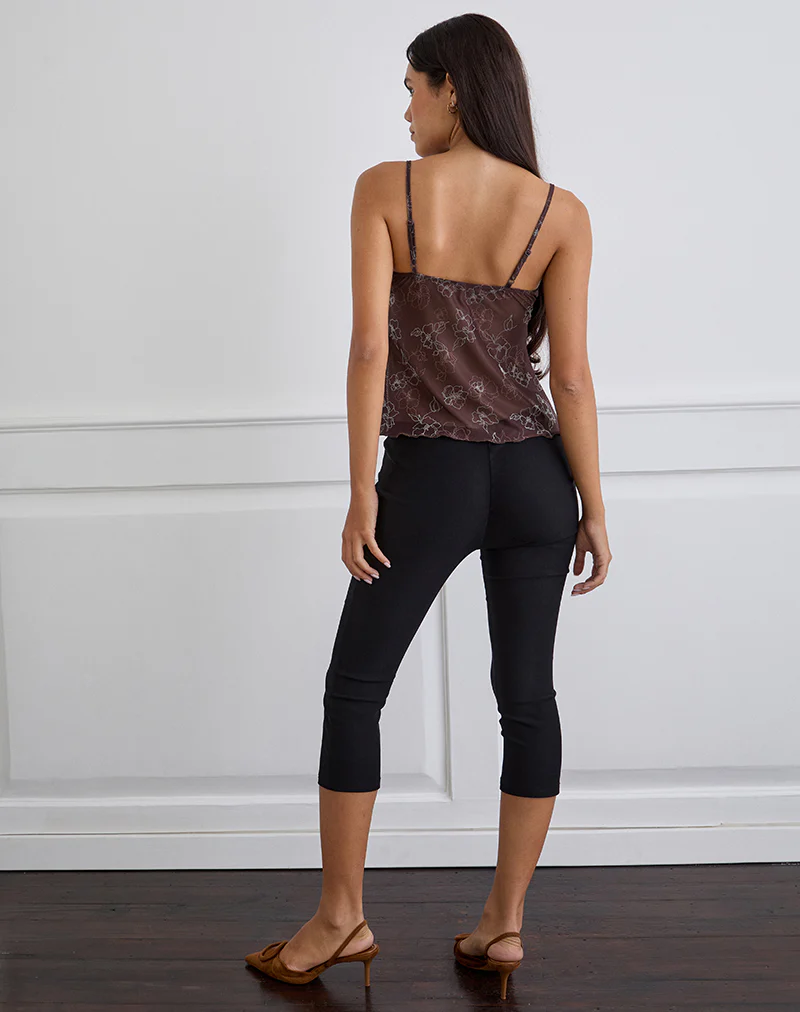 Fierza Cami Top in Doodle Flower Flock Brown