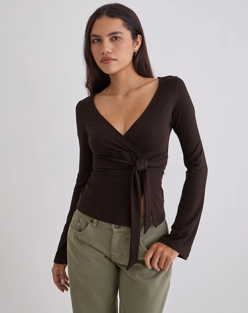 Lamae Wrap Top in Bitter Chocolate