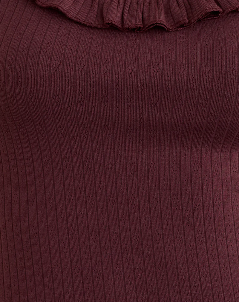 Mitali Top with Ruffle in Pointelle Burgundy