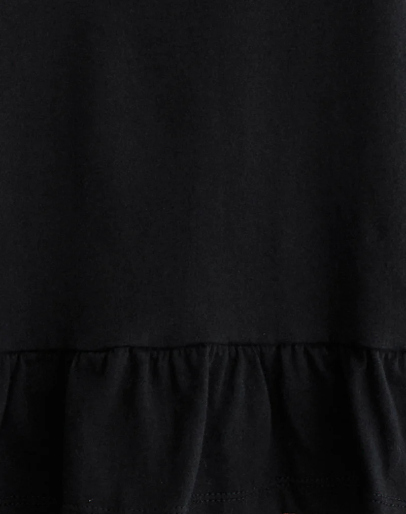 Vivala Boxy Long Sleeve Top in Black with Frill Hem