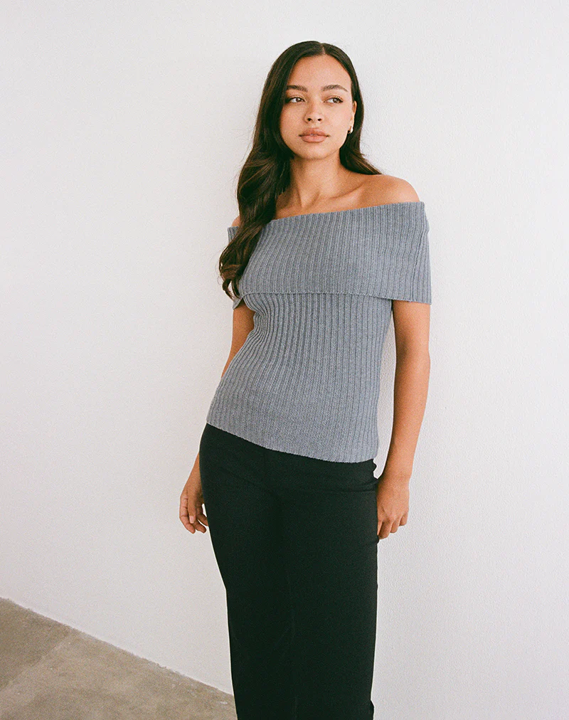 Fahari Foldover Top in Rib Knit Grey