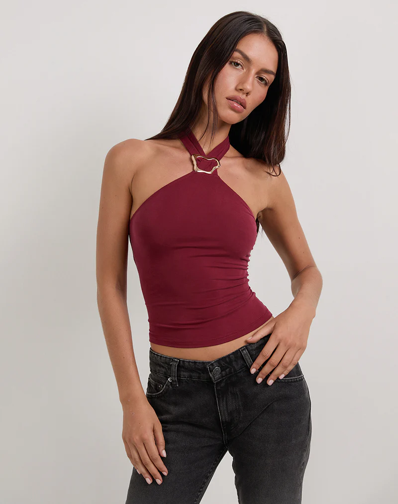 Lorie Halter Top in Cupro Dark Red