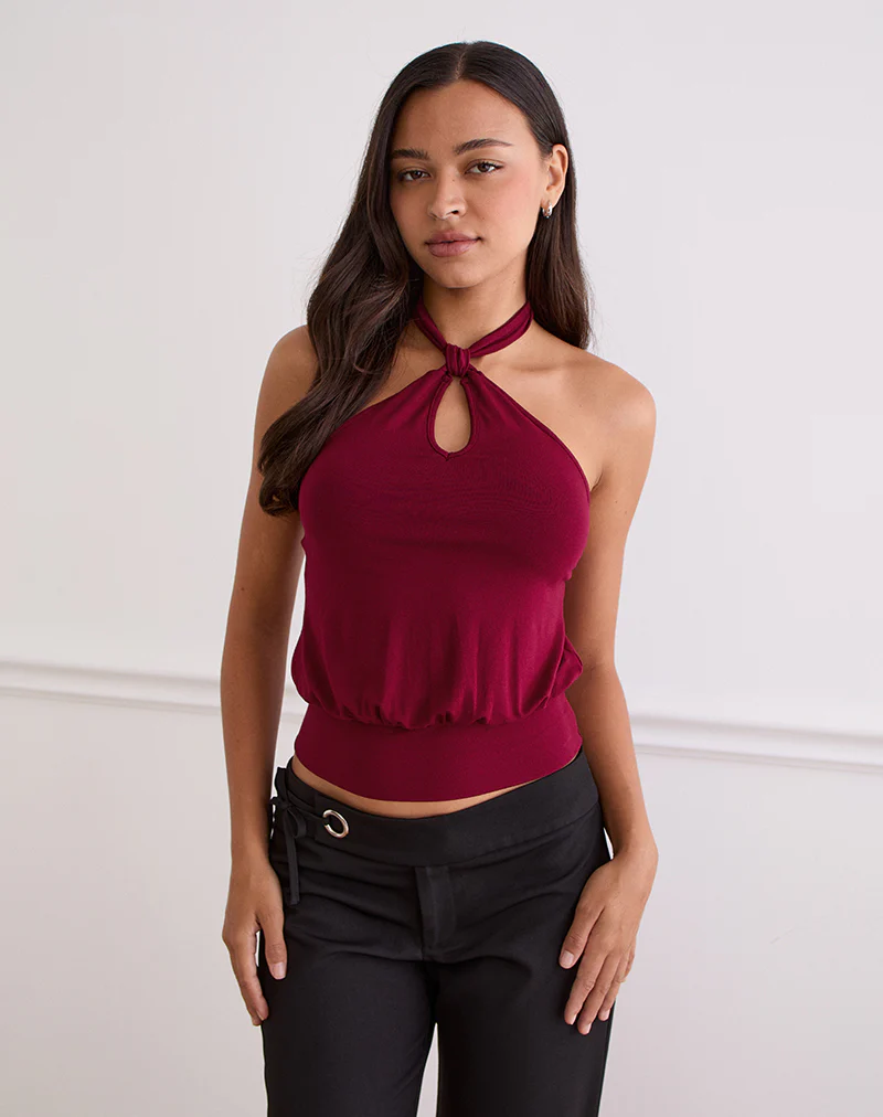 Giunea Knot Halter Top in Burgundy
