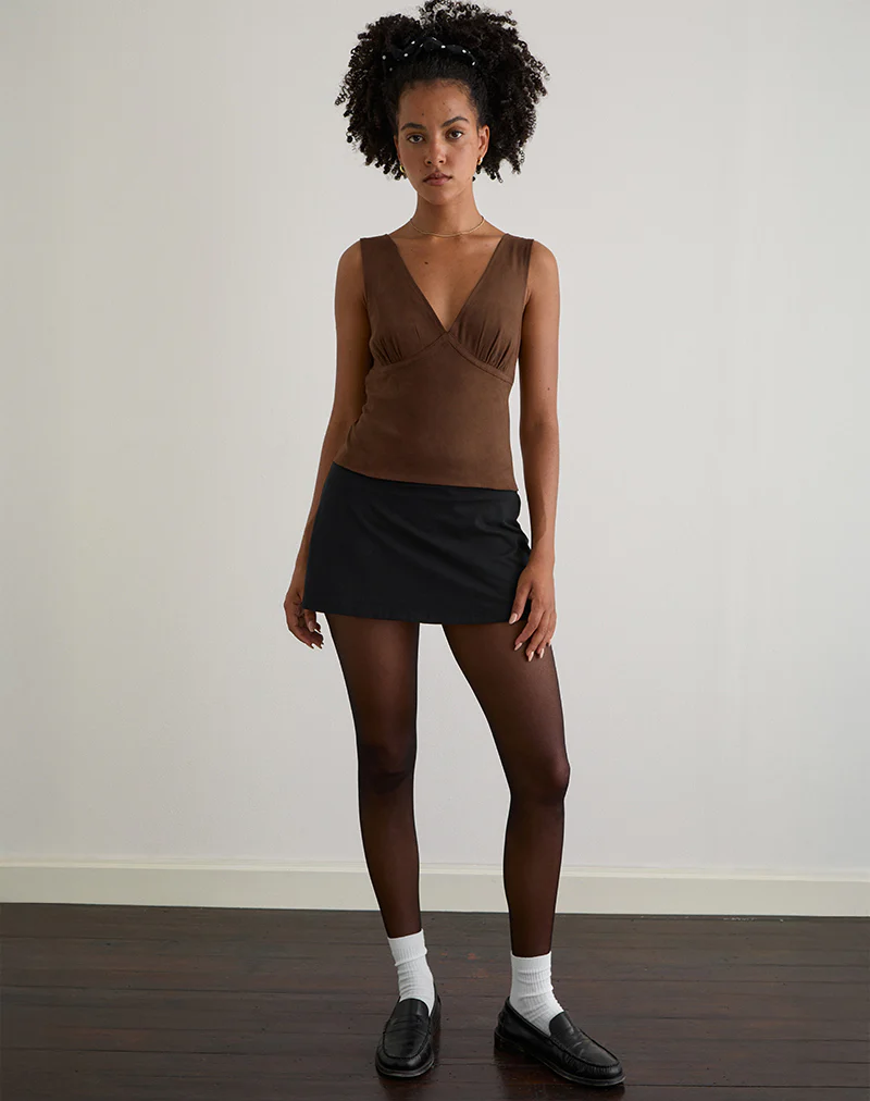 Vishata Top in Faux Suede Brown