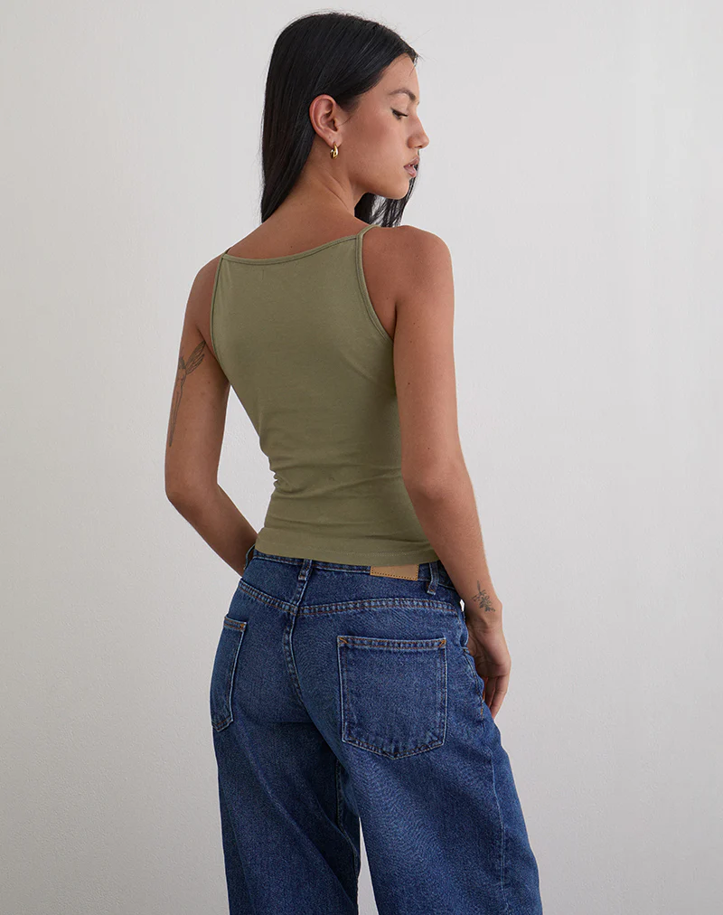 Dudley Vest Top in Jersey Khaki