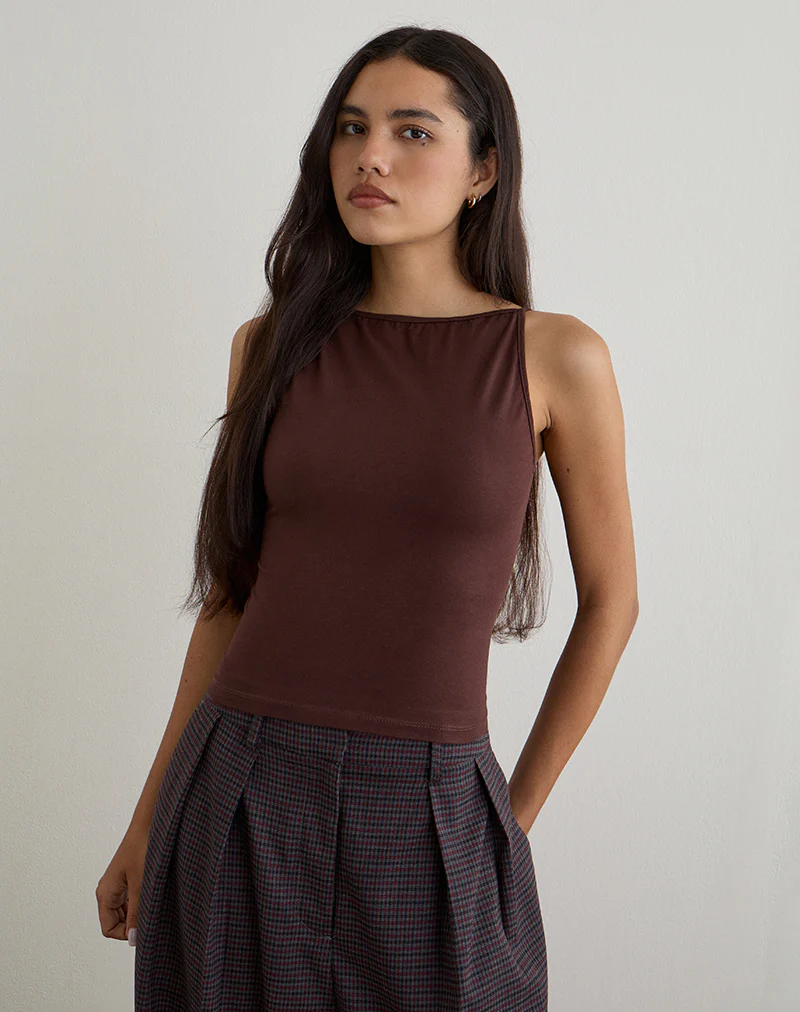 Dudley Vest Top in Jersey Bitter Chocolate
