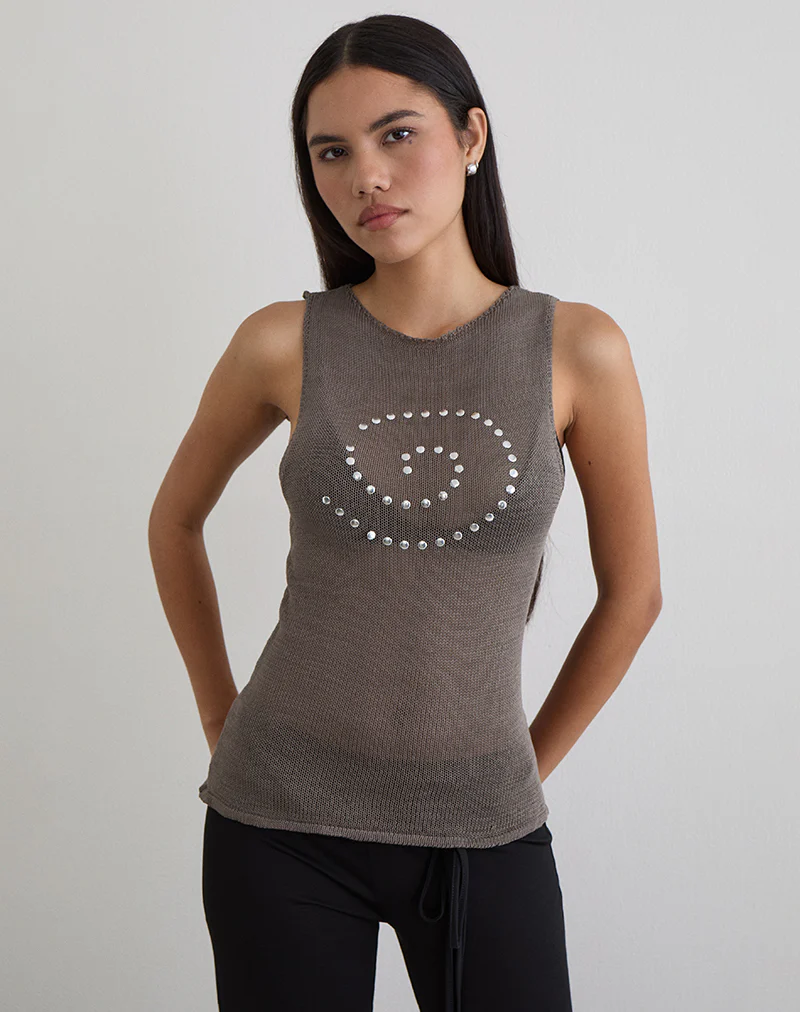 Miraya Top in Studded Sheer Knit Iron