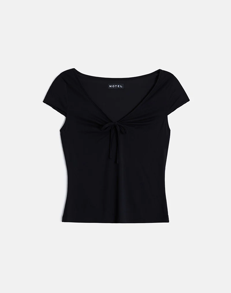 Saiba Cap Sleeve Top in Cupro Black
