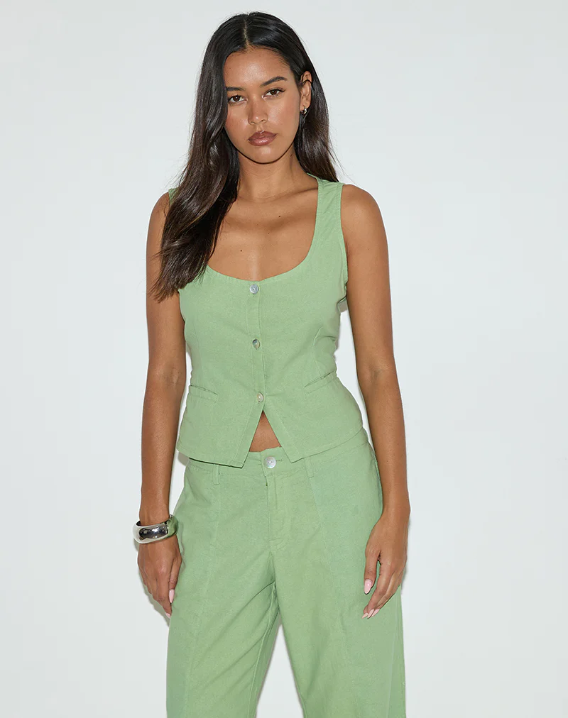 Ganita Vest in Linen Minty Green