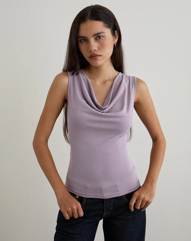 Nali Cowl Knot Top in Cupro Lavender