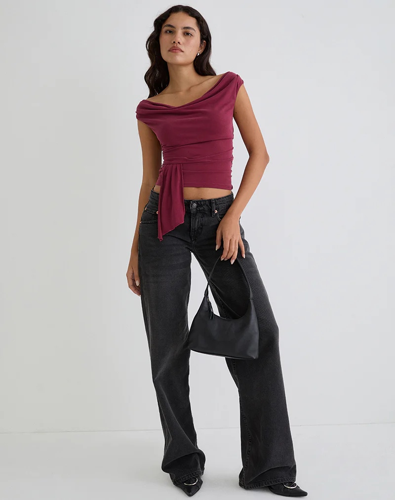 Neida Drape Top in Cupro Burgundy