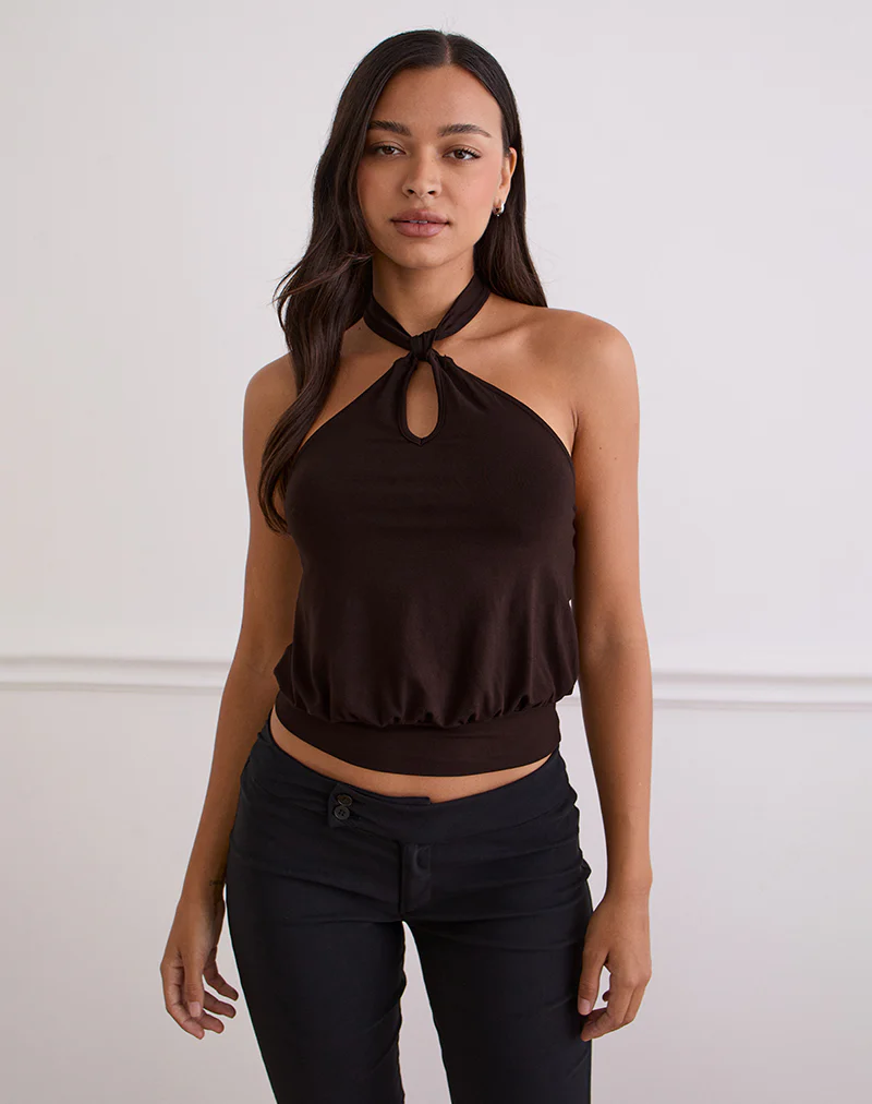 Giunea Knot Halter Top in Bitter Chocolate
