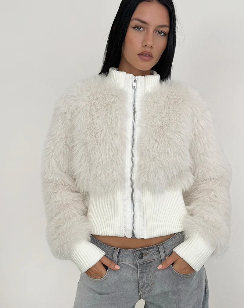 Homari Shaggy Faux Fur Jacket in Cream