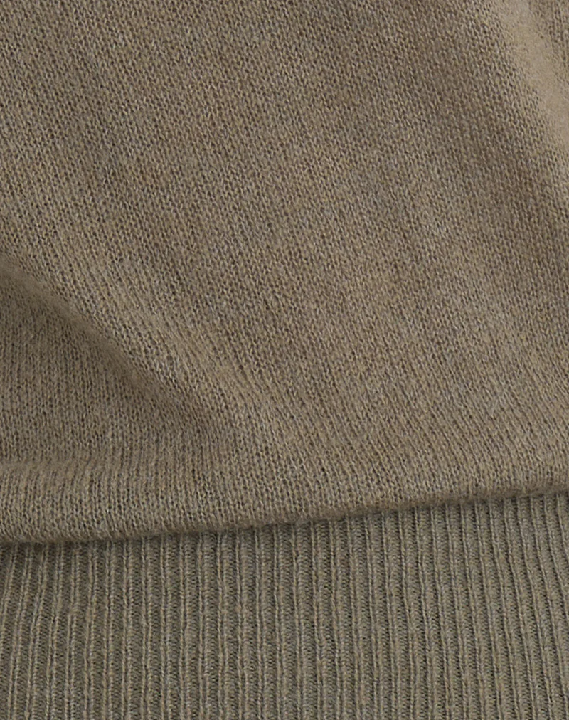 Sorin Deep Waistband Top in Knit Khaki