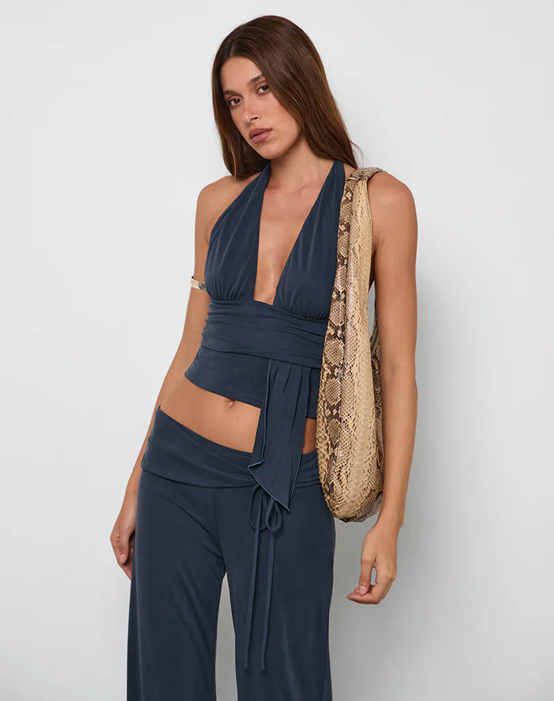 Prilla Halter Top in Cupro Ocean Storm