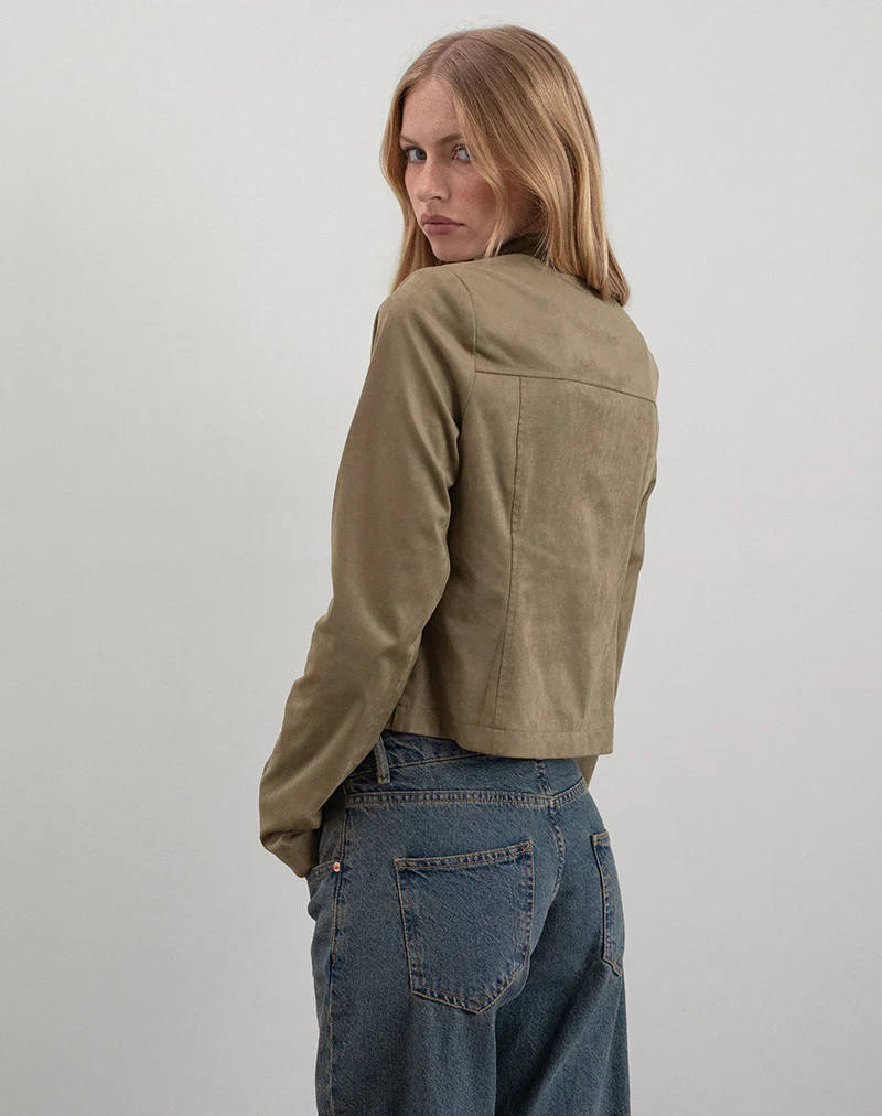 Mandy Jacket in Faux Suede Walnut
