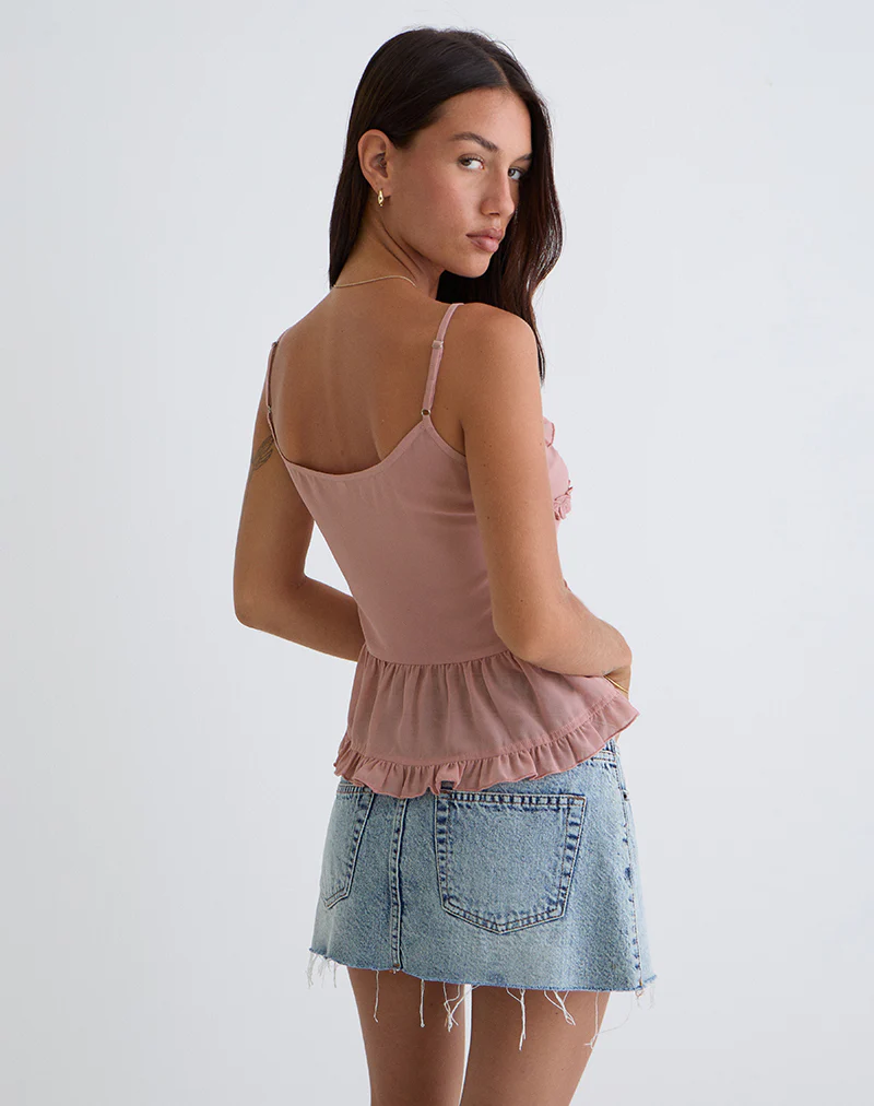 Raeya Tie Front Cami Top in Chiffon Pink