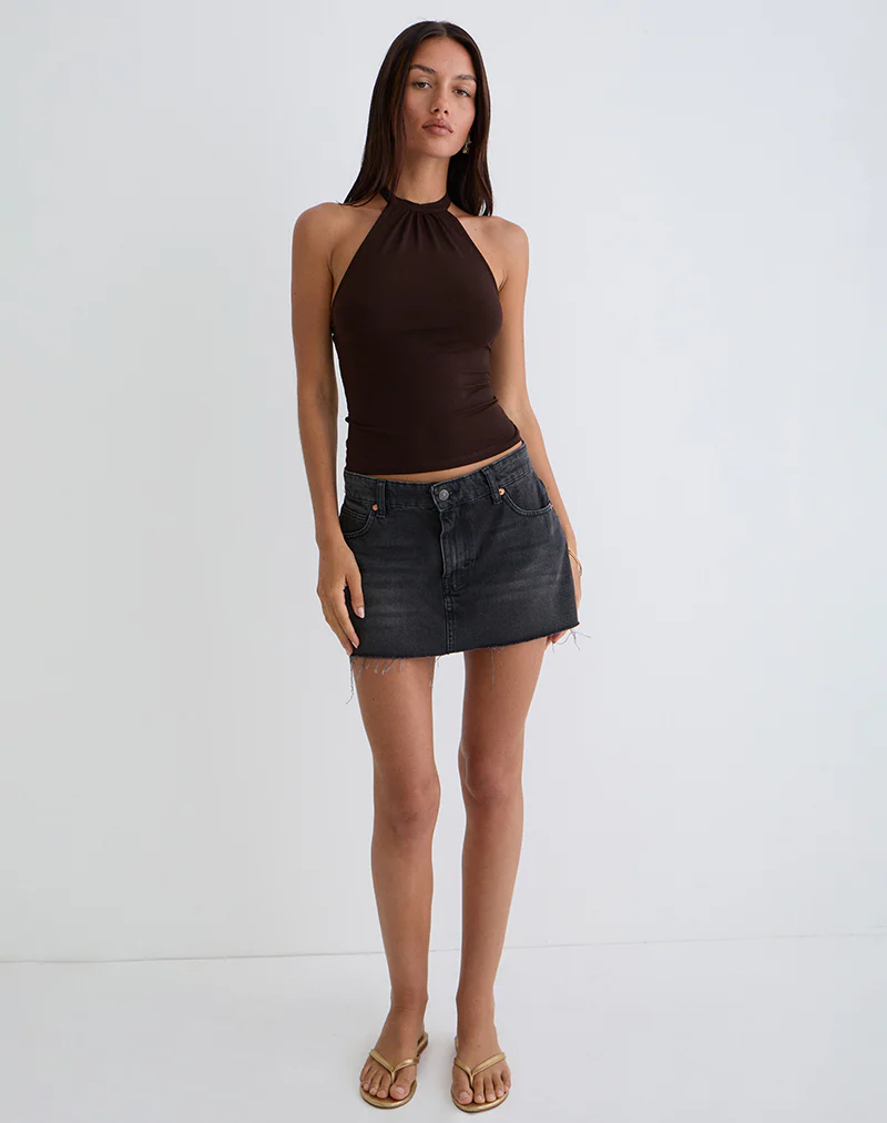 Raceline Halterneck Top in Rayon Jersey Chocolate Brown