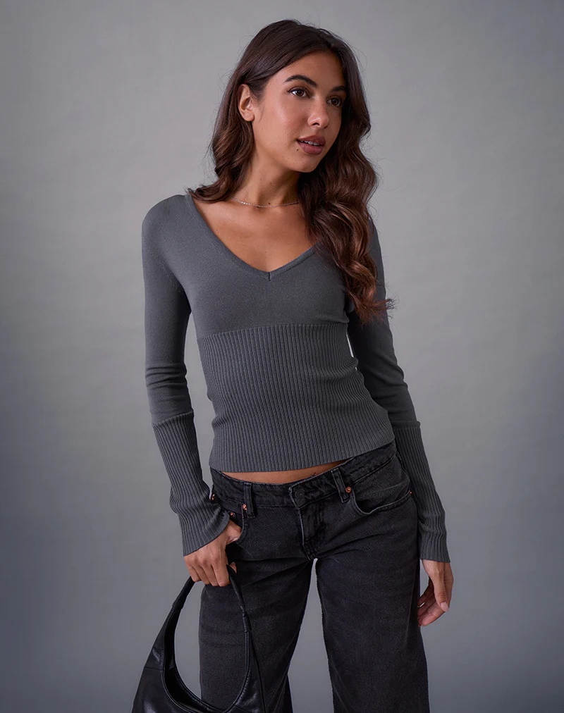 Darya Long Sleeve Knit Top in Slate Grey