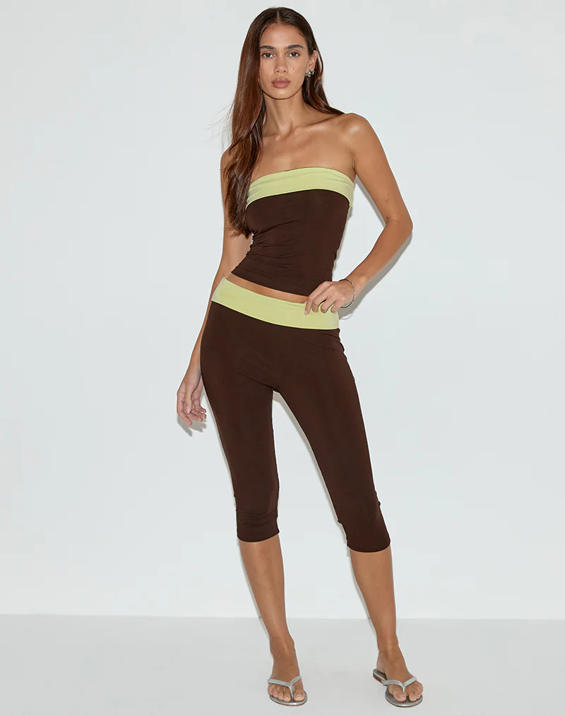 Vivah Fold-over Capri in Chocolate Brown with Pistachio Binding